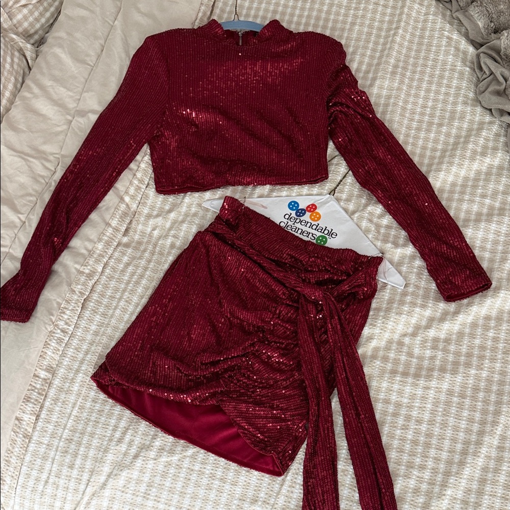 Fashion Nova Red Sequin Skirt Set
